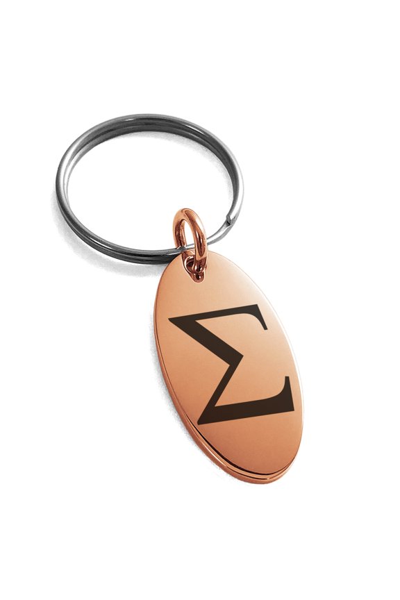 Stainless Steel Sigma Mathematical Engraved Small Oval Charm Keychain Keyring