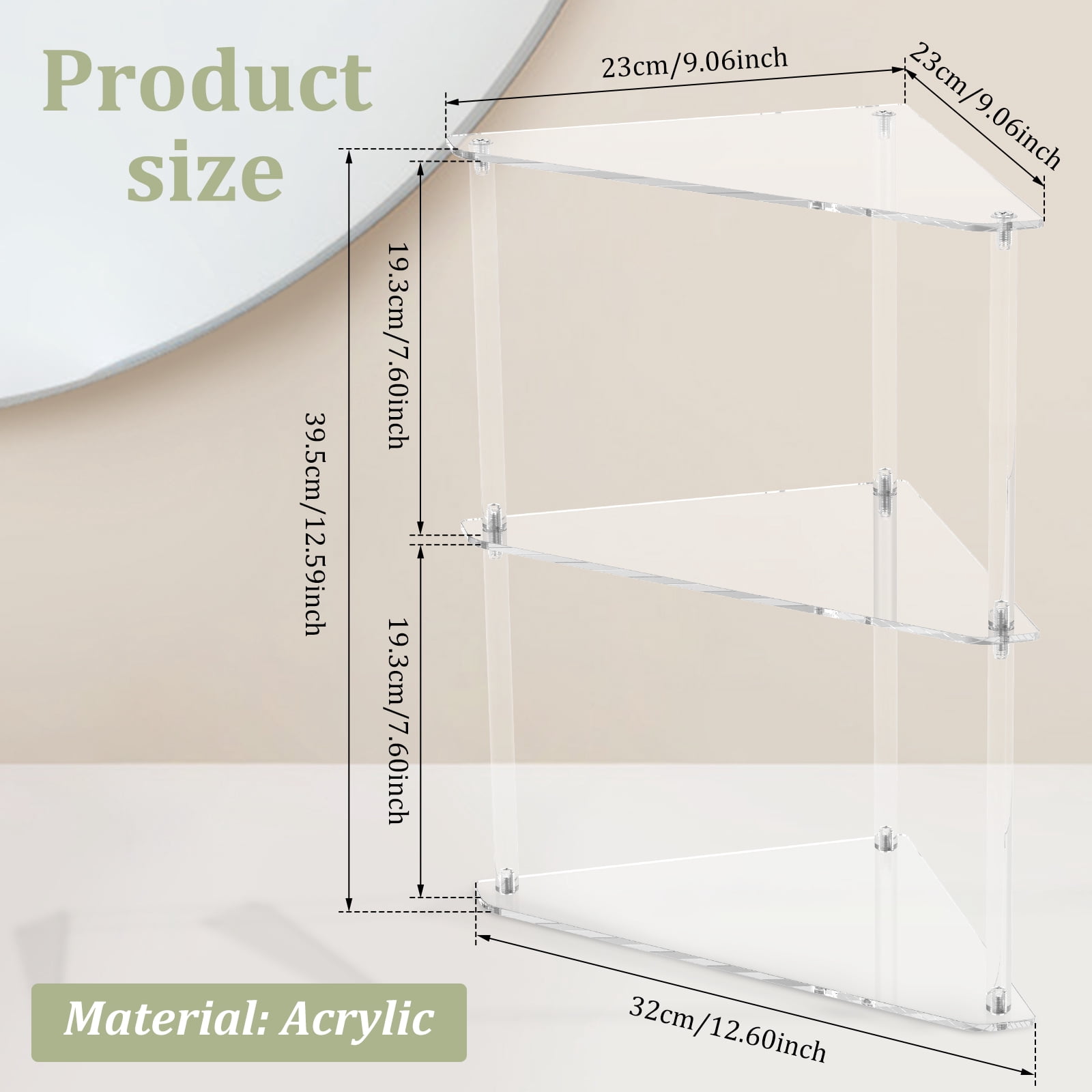 3 Tier Corner Shelf Transparent Acrylic Counter Corner Shelves Organizer Triangle Storage Rack for Bathroom Kitchen Office Vanity