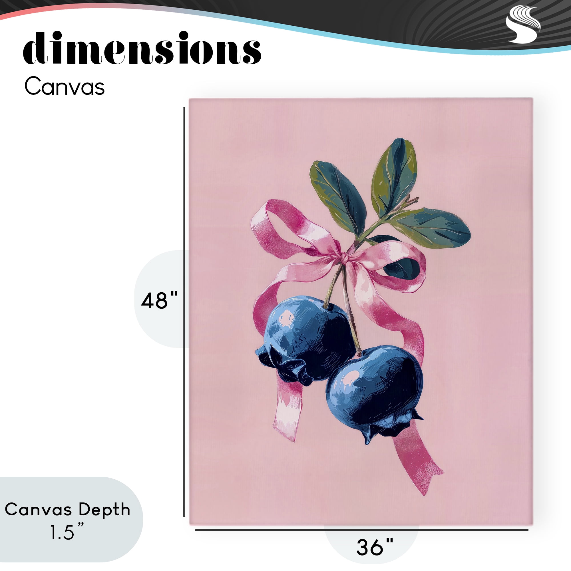 Stupell Industries Blueberry Branch with Pink Bow Canvas Wall Art, design by Imagine It Images