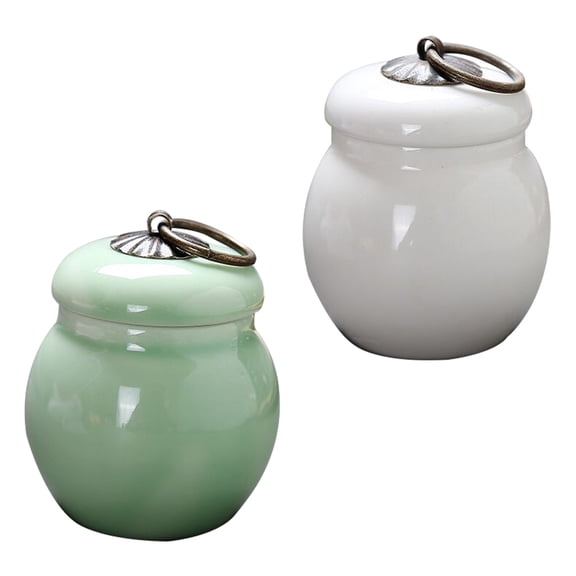 NIAIZEK Vintage Green Ceramic Airtight Storage Jars 2-Pack Round Tea Canisters for Kitchen Pantry Organization