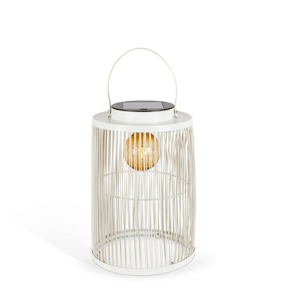 13.78 Inch Elegant White Metal Lantern with Jumbo Solar Light
