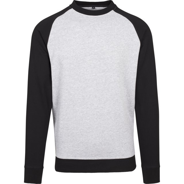 Build Your Brand - Jersey Raglan para Hombre (Gris Jaspeado, Negro)