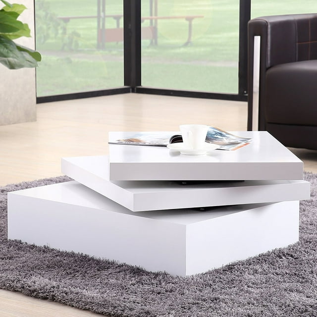 Uenjoy White Round Coffee Table Rotating Contemporary Modern Living Room Furniture