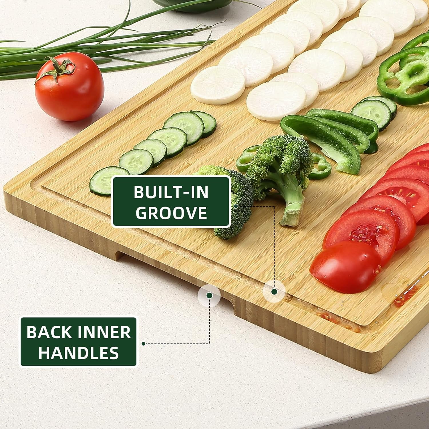 Twister.CK 20" x 15" Large Bamboo Cutting Board for Kitchen with Juice Groove and Handles, Chopping Board for Meat, Bamboo Stove Top Cover, Wood Charcuterie Board Serving Tray