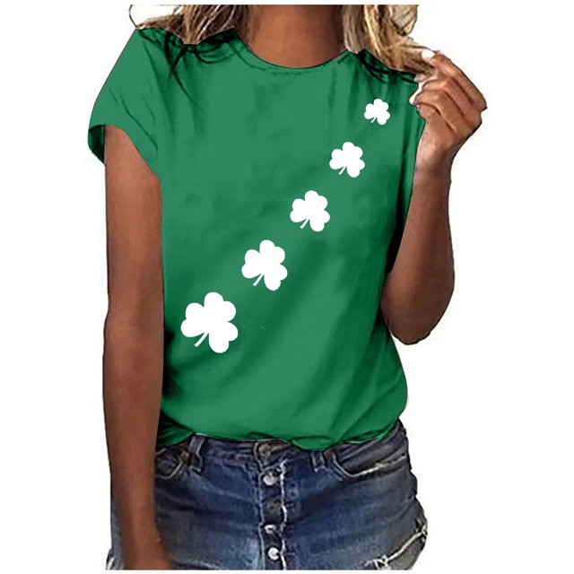 Bowake T-Shirt Trèfle de la Saint-Patrick pour Femmes Col Rond Imprimé Trèfle Tee Décontracté Manches Courtes Festival T-Shirts