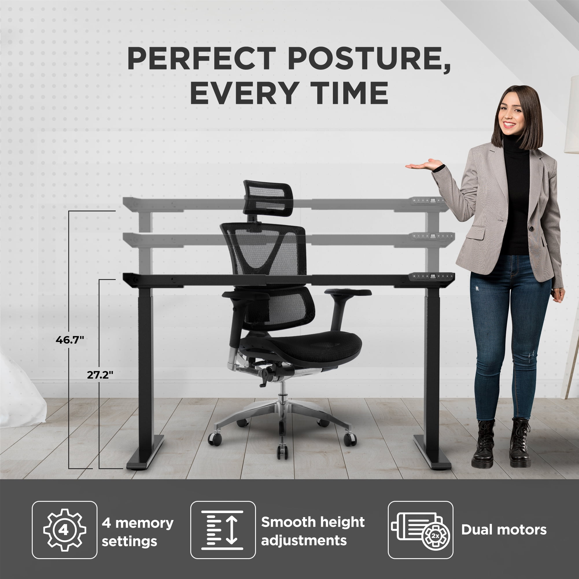 Rise Up Standing Desk Legs Dual Motor Standing Desk Frame with
