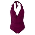 thumbnail image 5 of Feimerou Womens One Piece Swimsuits Sexy Halter Ruffle V Neck Tummy Control Bathing Suit Backless Slimming High Waisted Swimwear, 5 of 6