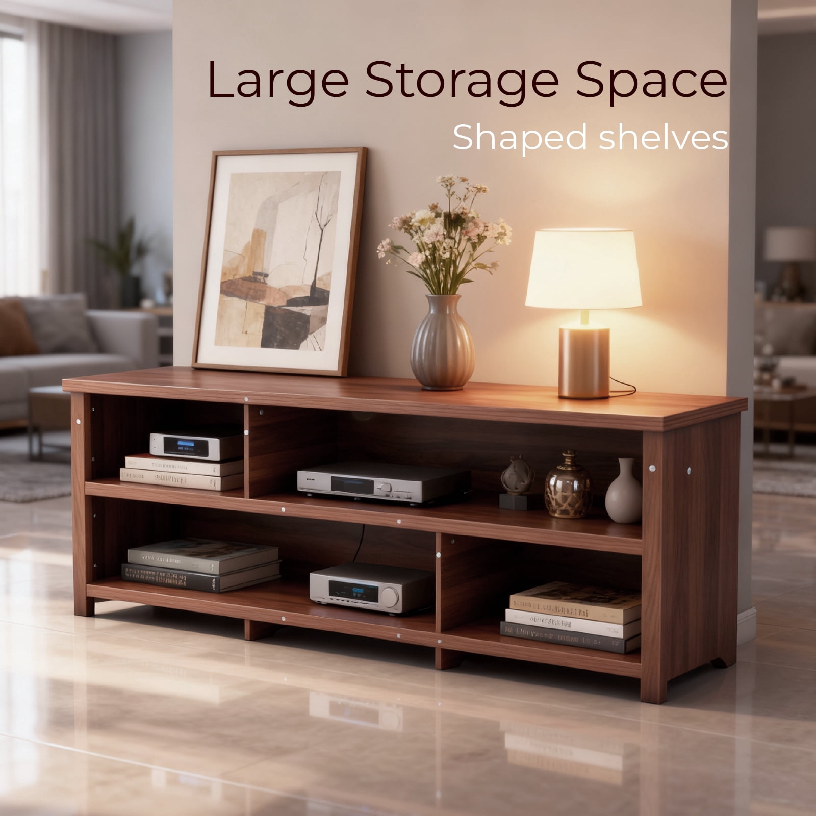 TV Stand, Double Layer Entertainment Center with Open Storage Shelves, Modern TV Console for Living Room & Bedroom, Dark Brown Particle Board 70.07"x15.75"x24.4"