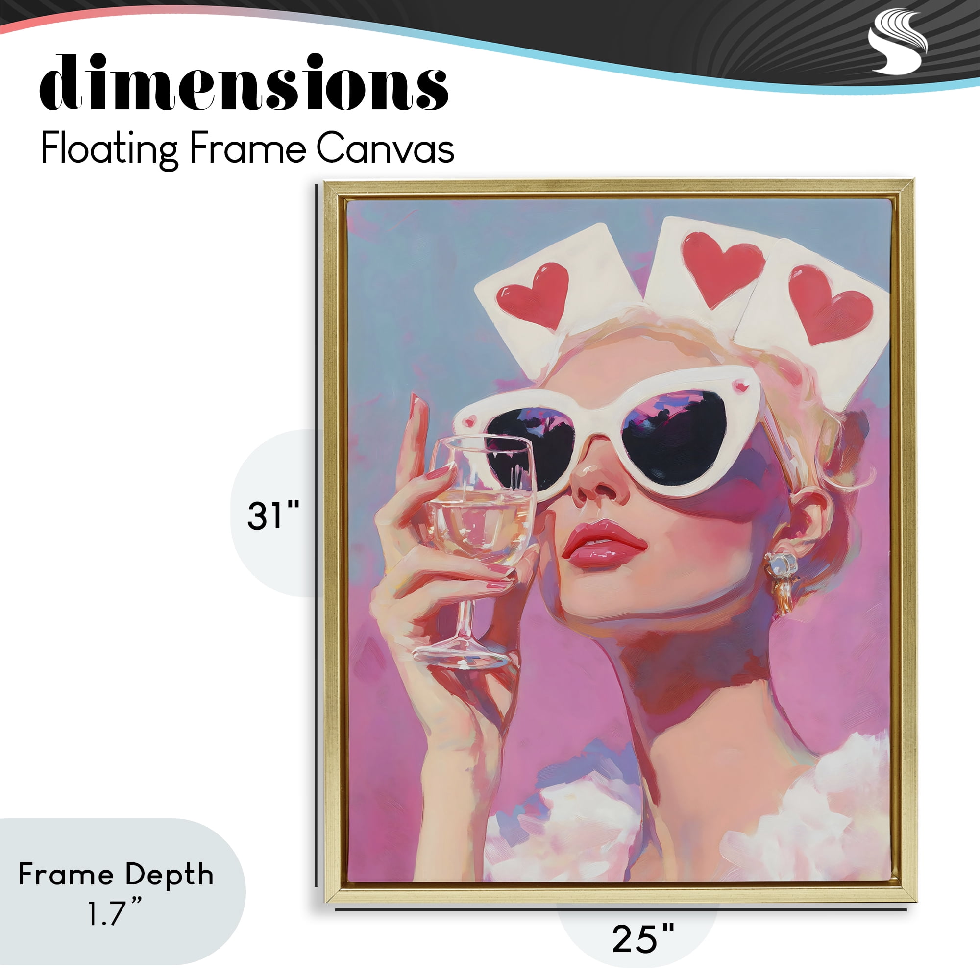 Stupell Industries Queen of Hearts Retro Glam Gold Framed Floater Canvas Wall Art, design by The Prints Vibe