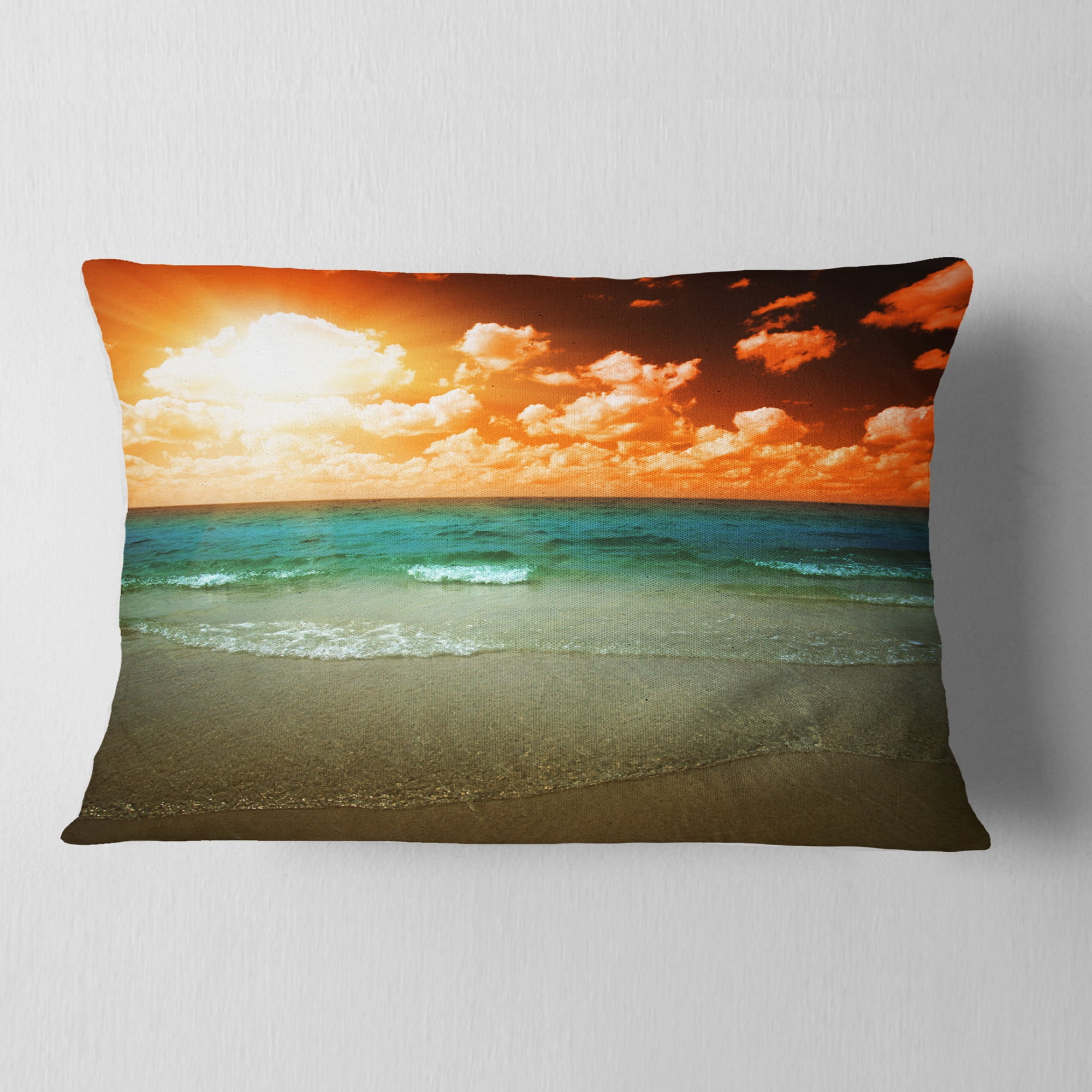 Designart 12" x 20" Multi-color Sea Shore Polyester Throw Pillow