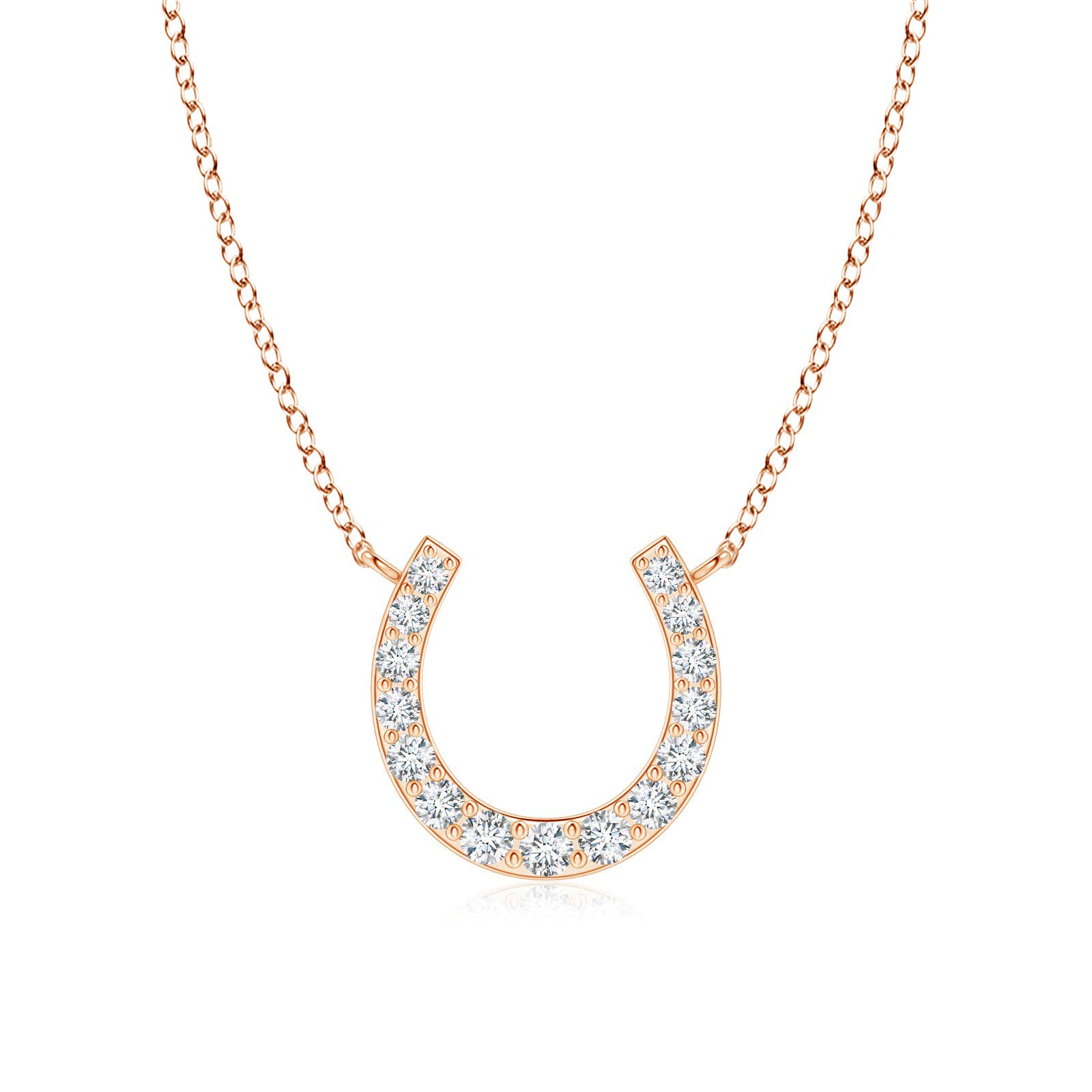 ANGARA Natural Classic Diamond Horseshoe Necklace in 14K Rose Gold for Women (Size-1.2mm| Color-G| Clarity-VS2) | April Birthstone, Anniversary, Jewelry Gift for Women | Natural Diamond Necklace