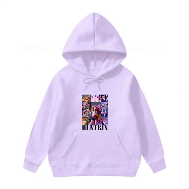 Moonsky Sudadera con capucha y cordón HUNTRX, estampado de grupo de chicas coreanas, jersey corto, suave y cómodo, top de manga larga para primavera y otoño. Morado claro 150