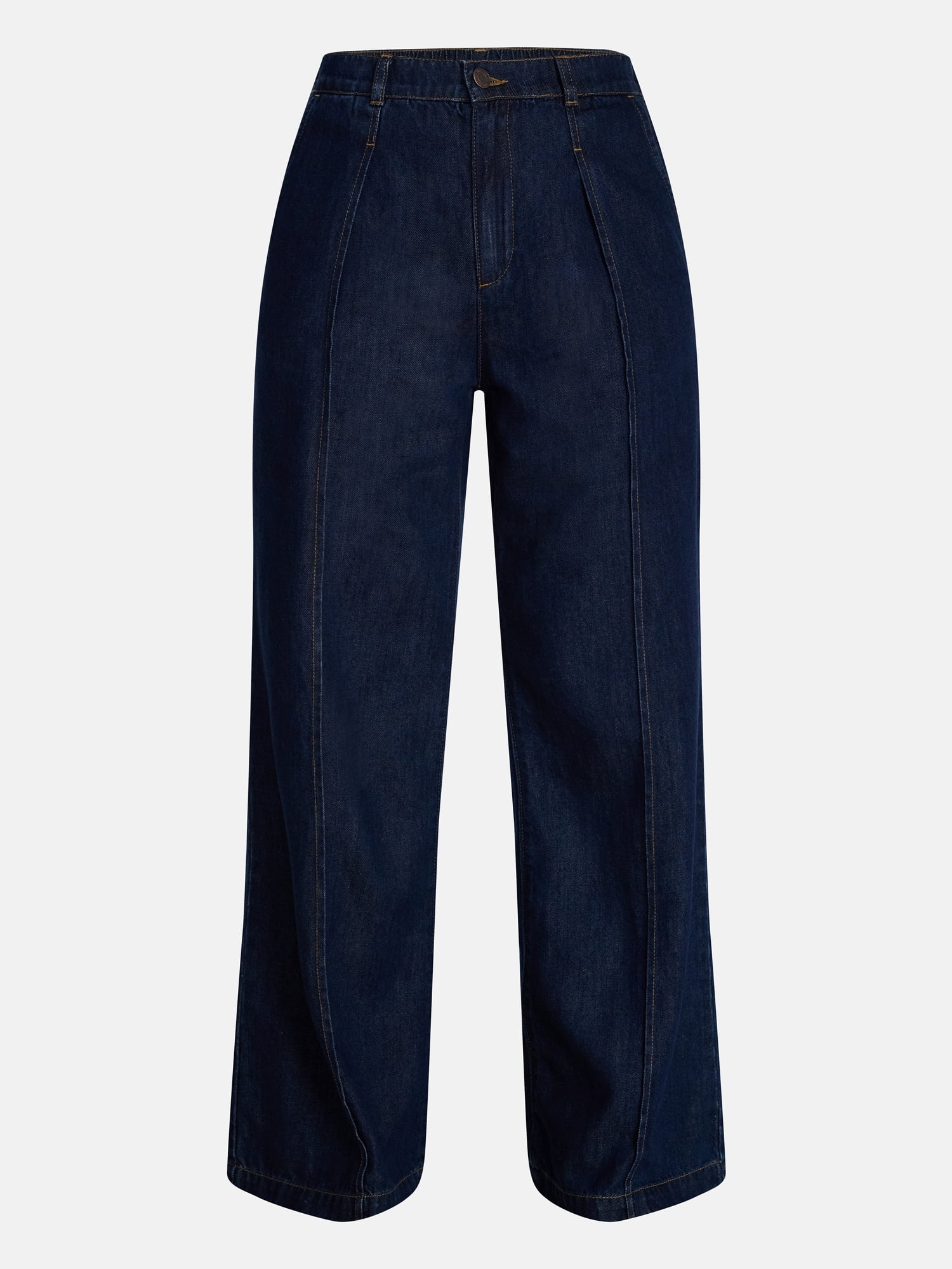 Time and Tru Women's High Rise Drapey Pleated Wide Leg Jeans, 30" Inseam, Sizes XS-XXXL