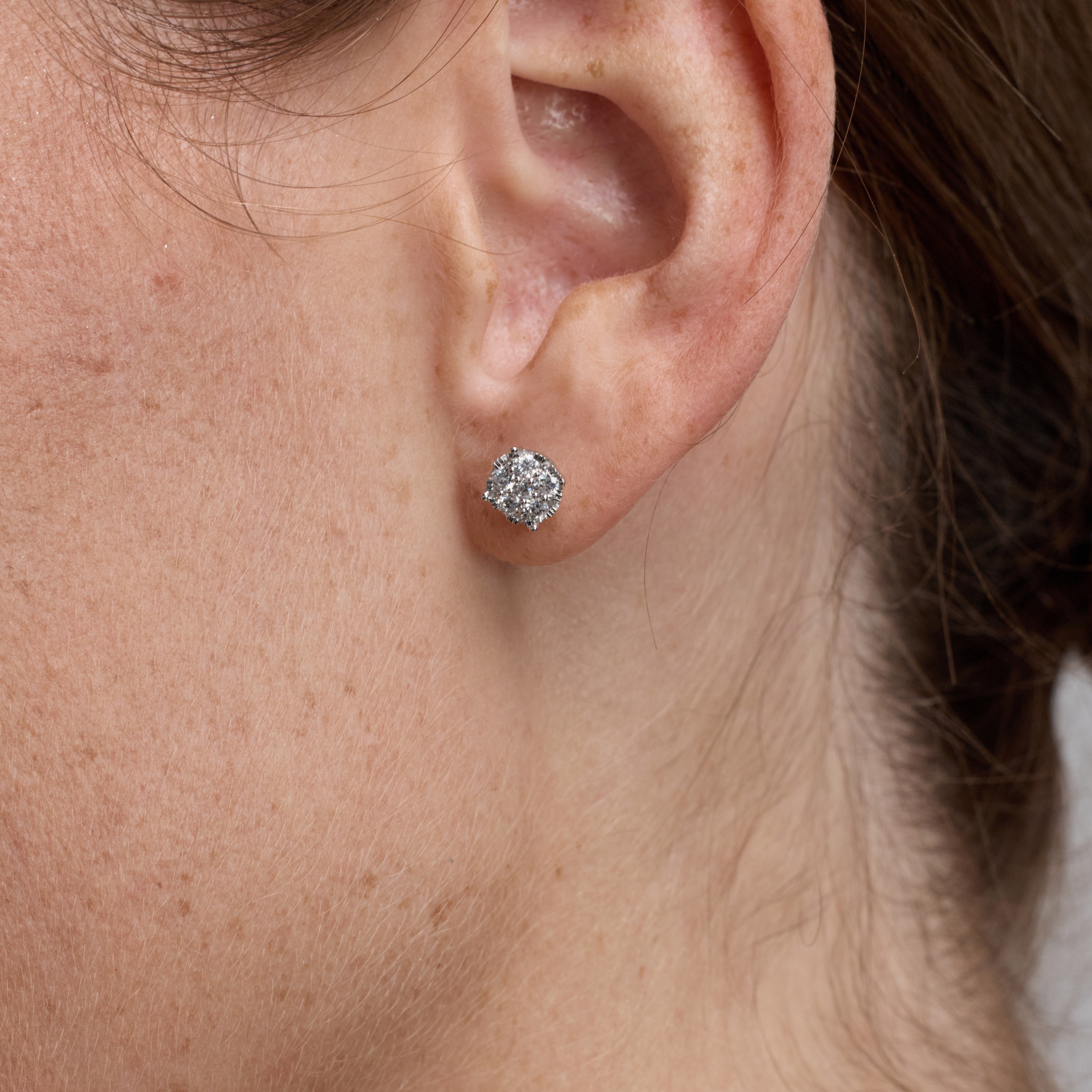 Unique Moments 1/2 Ct Round Lab Grown Diamond Cluster Stud Earring in Silver for Women (H-I, SI-I1)