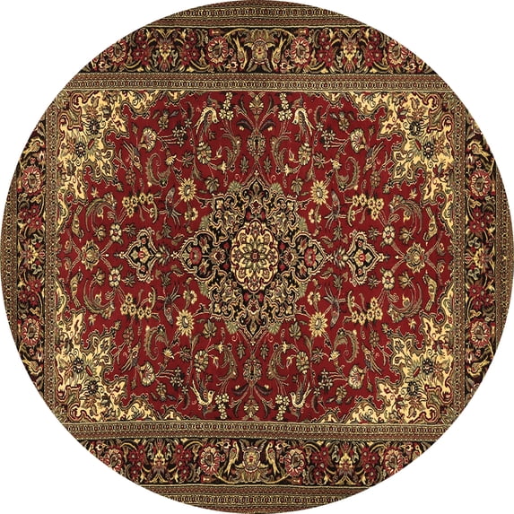 Ahgly Company Indoor Round Medallion Brown Traditional Area Rugs, 4' Round
