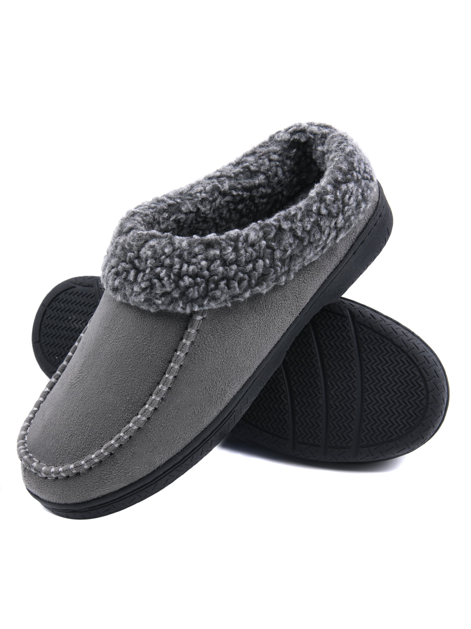 DL Men's-Moccasin-Slippers Fuzzy Microsuede House Slippers with Memory Foam Indoor/Outdoor Fluffy House Shoes 