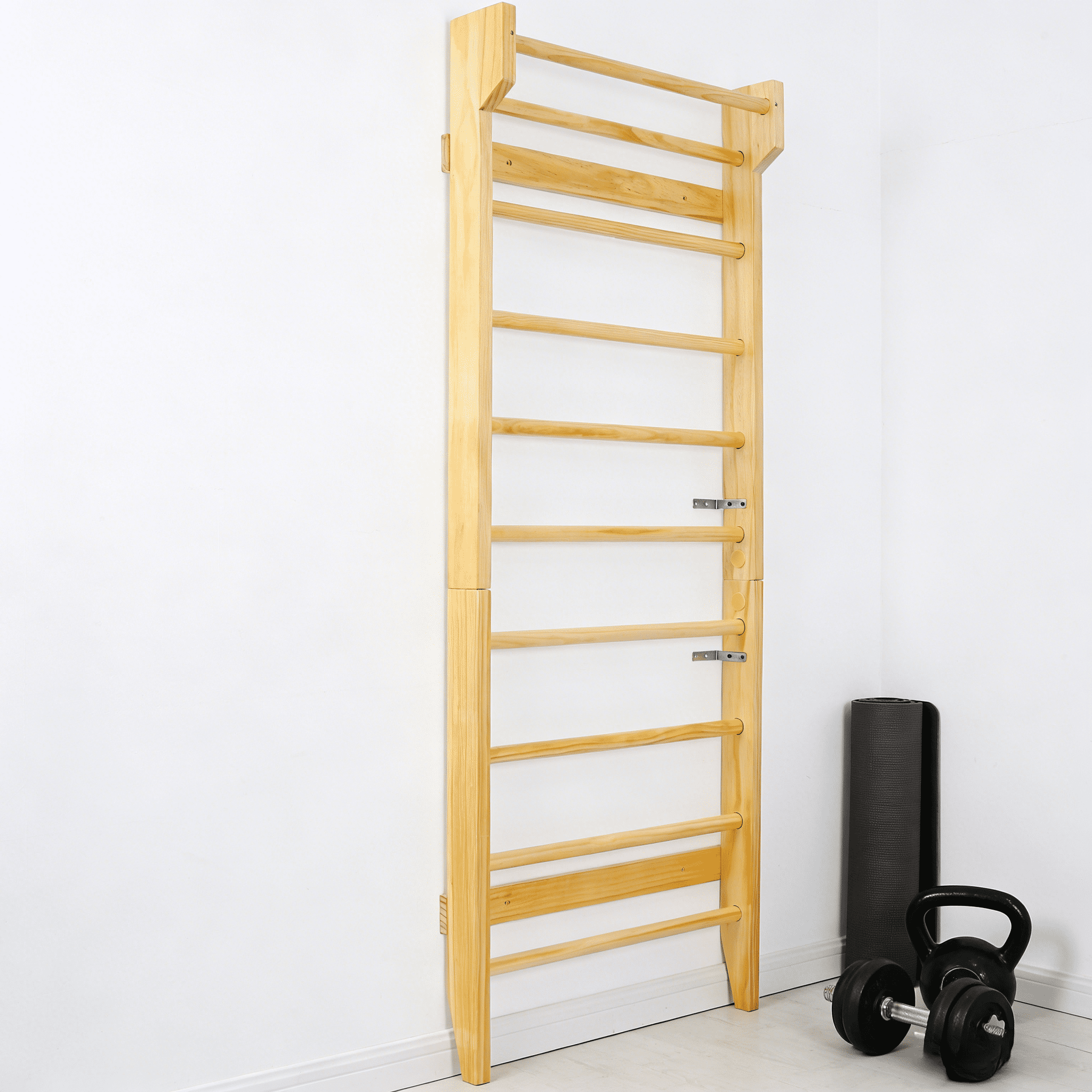 Wall Mounted Stall Bars Swedish Ladder Wooden Pull Up Bar for Home Gym Calisthenics Strength Training Stretching Physical Therapy Yoga Pilates Kids Adults Garage Workout Equipment Natural