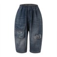 thumbnail image 2 of Aayomet Womens Jeans Elastic Waist Ripped Stitching Shorts Cropped Jeans (Dark Blue, L), 2 of 5