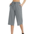 thumbnail image 2 of AGWOLF Athletic Capri Pants for Women with Pockets Wide Leg Pull On Cropped Trousers Loose Fit High Waisted Yoga Capris Comfy Running Crop Pant Gray XXL, 2 of 9