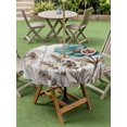 thumbnail image 5 of Outdoor Tablecloth with Umbrella Hole Zipper Teal Vintage Floral Round Tablecloth 60" Waterproof Outside Table Cloth Retro Flowers Wooden Butterfly Patio Table Cover Tablecloths for Picnic Party, 5 of 8
