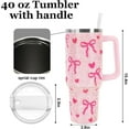 thumbnail image 2 of Pink Bow Tumbler with Lid and Straw 40oz Rhinestone Bowknot Heart Tumbler with Handle Stainless Steel Cup for Home Office Travel, 2 of 6