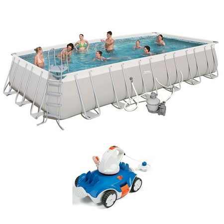 Bestway 24ft x 12ft x 52in Above Ground Swimming Pool w/ Cordless Cleaning (Best Way To Clean White Gold)