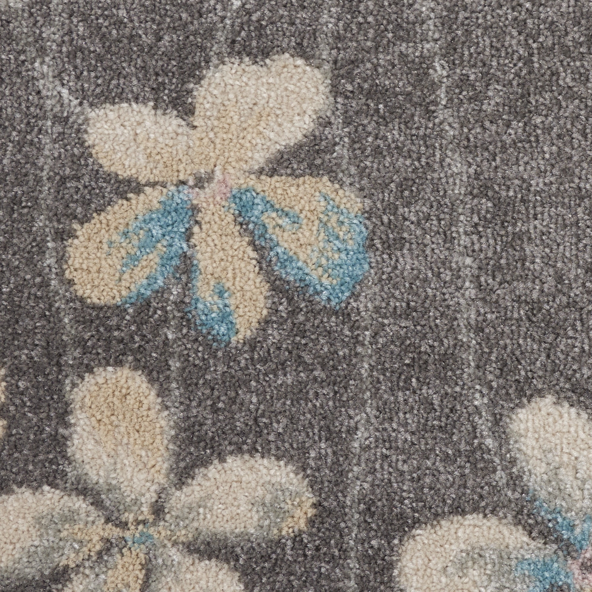 Nourison Tranquil Floral Grey/Beige 5'3" x ROUND Area Rug, (5 Round)