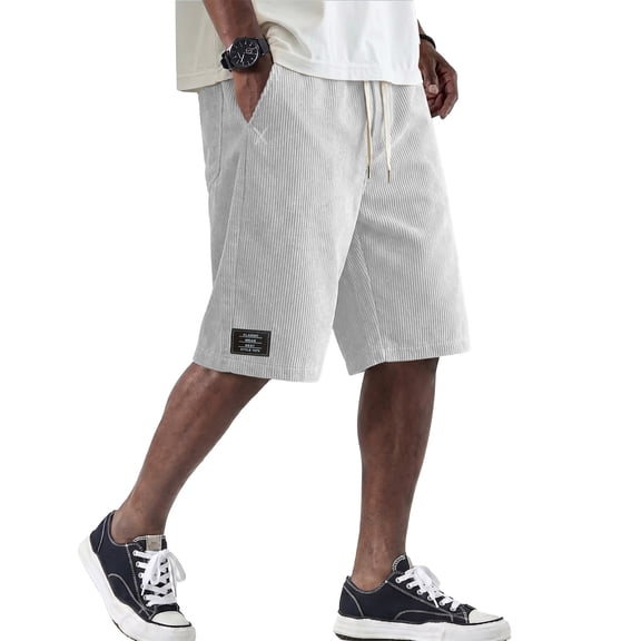 Inglocry Mens Shorts Corduroy Casual Shorts Relaxed Fit Elastic Waistband Drawstring Lightweight Comfort for Summer White L
