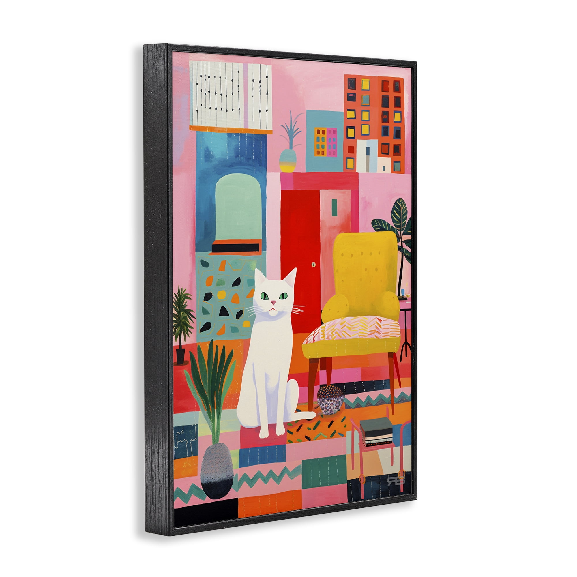 Stupell Industries Cat in Eclectic Interior Animals & Insects Painting Black Framed Art Print Wall Art, 16 x 24