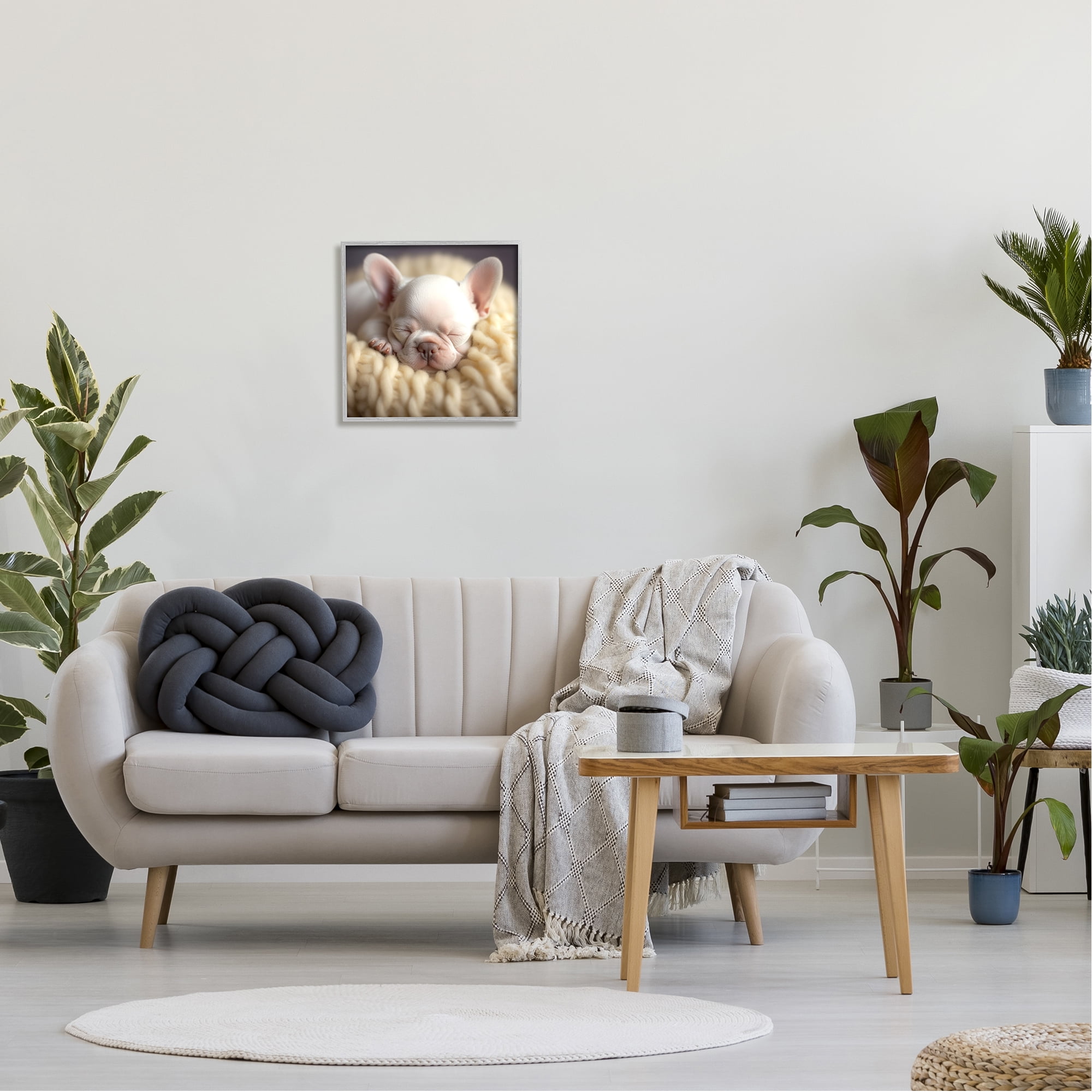 Stupell Industries Tiny Puppy Sleeping Animals & Insects Painting Gray Framed Art Print Wall Art, 17 x 17