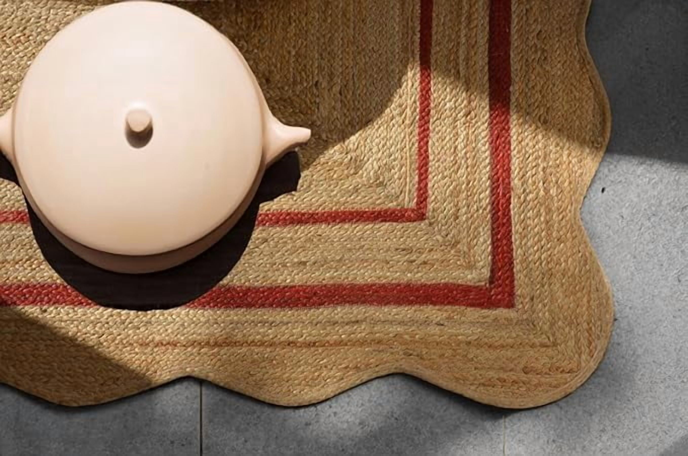 2x3 Ft Red Border Premium Scalloped Jute Rug | Boho scalloped rug for Living Room | Bedroom | Kitchen | Hallway | Entryway