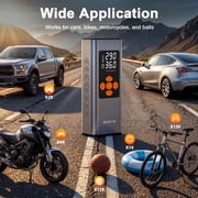 NEXPOW 150PSI Cordless Tire Inflator, 7500mAh Air Compressor with Dual-Screen Display & Auto Shut-Off, Portable Air Pump for Car/Motorcycle/Bike, USB Power Bank + LED Light, Gray