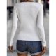 thumbnail image 5 of Suéter ajustado con cuello bajo, suéter de manga larga de color sólido para mujer, para la vida diaria, blanco S, 5 of 7