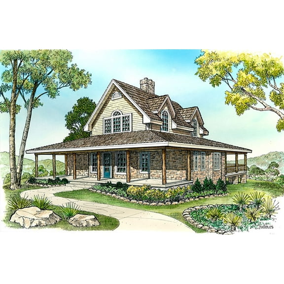 010-196: Traditional Country 3 Bed, 3 Bath Luxury Home Plan, 2398 Sq Ft: Full Blueprints with License to Build by Home Plan Marketplace - Lesuto