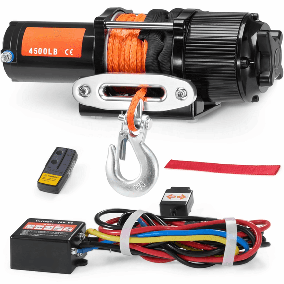 ATV Winch 4500 lb Electric, Synthetic Rope Waterproof Winch for UTV, Remote Control, 12V Off Road Winch Kit with Wireless & Wired Control