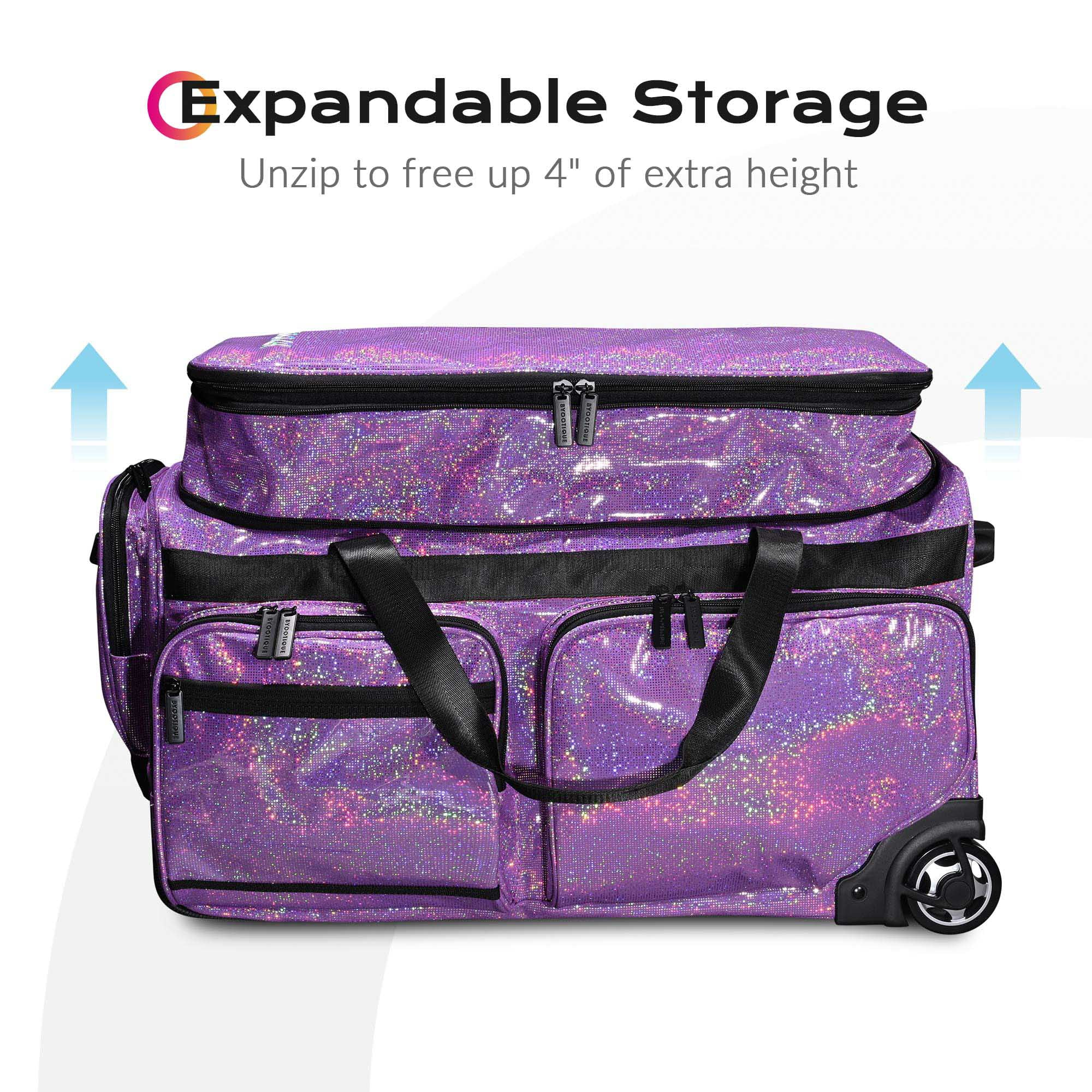 Byootique Rolling Dance Bag with Garment Rack Dream Duffel Bag Recital Bag Travel Duffle Organizer for Dance Competition Performances FA Amethyst