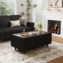 Linsy Home Plush Corduroy Storage Ottoman, Upholstered Ottoman Bench for Sofa, Coffee Table or Footrest, for Living Room, Bedroom or Entryway, Black