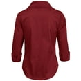thumbnail image 3 of J. METHOD Women's Button Down Shirt 3/4 Sleeve Roll Up Stretch Collar Office Work Formal Casual Basic Blouse Top NEWT01 Burgundy M, 3 of 6