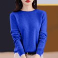 thumbnail image 3 of DuoJiaJ Women's Round neck Sweaters Cable Knit Long Sleeve Casual Slim Fit Pullover Fall Tops Blue M, 3 of 3