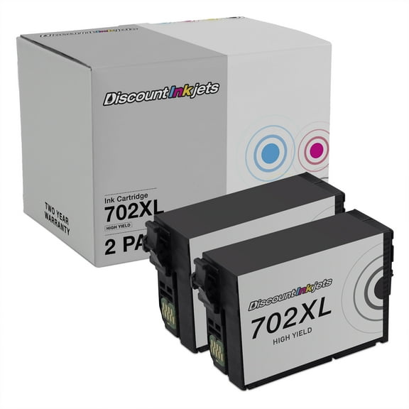 DI Ink Cartridges for Epson 702 702XL T702XL120 High Yield (Black, 2-Pack) Compatible with Epson WorkForce: WF-3720 WorkForce Pro: WF-3720, WF-3730, WF-3733
