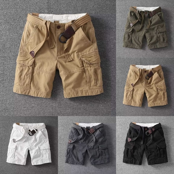 Mens Casual Shorts Comfortable Above Knee Loose Cargo Shorts with Pockets Fashion Above Knee Short Pants Summer Clothing White Size 36
