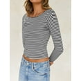 thumbnail image 7 of IWEMEK Women Tops Comfy Lightweight Slim Shirt Grey Striped Going Out Backless Pullover Fall Clothes 2025 M, 7 of 7