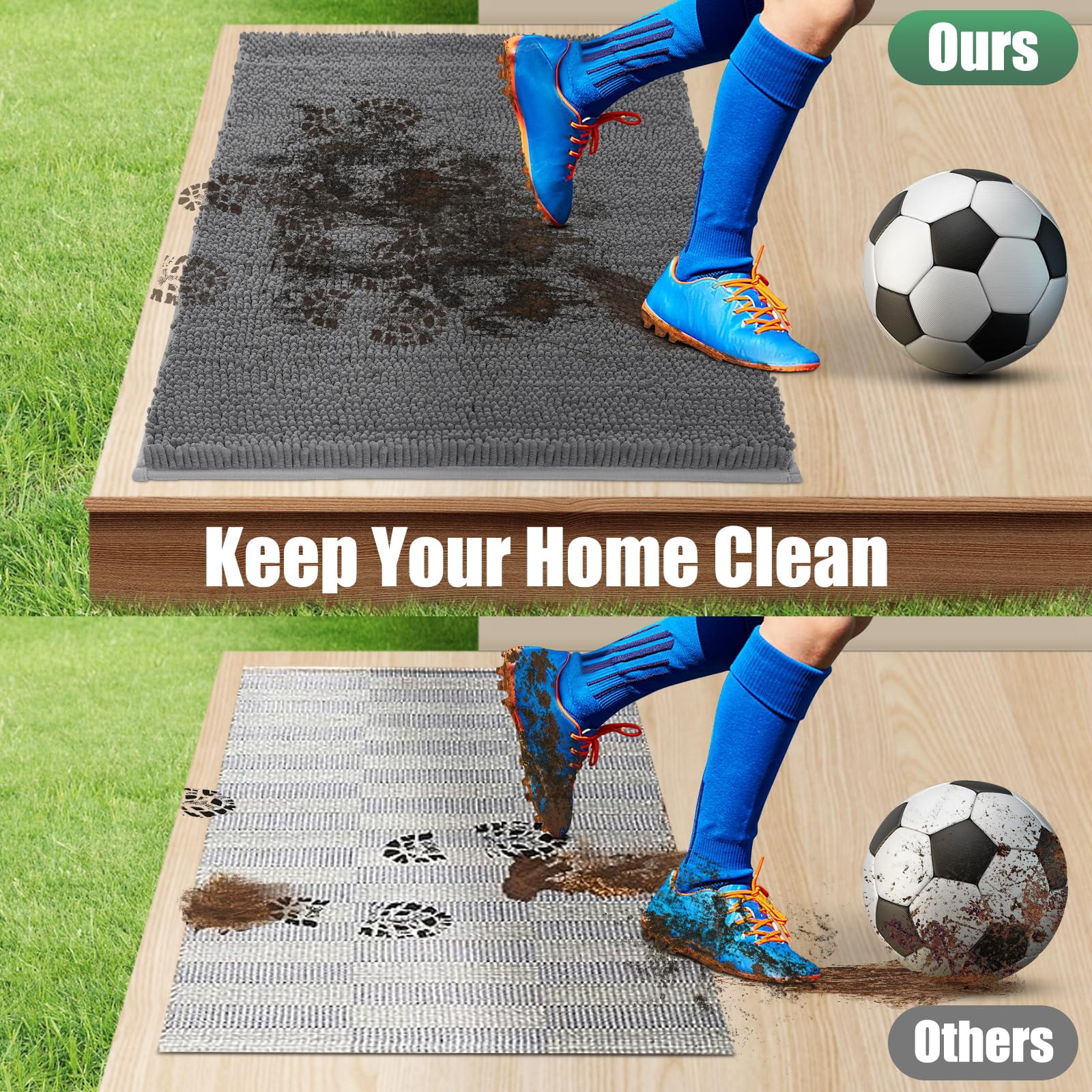 Chenille Absorbent Outdoor Doormat 60" x 36", Washable Muddy Door Mats for Dog Non Slip Indoor Doormat Dog Mat for Muddy Paw Front Inside Doormats for Entryway Grey