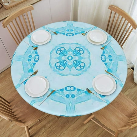 

Oriental Style Pattern Moroccan Light Blue Elastic Edge Round Tablecloth for Picnic Camping and Dinner 45 -56 24jl16caA08