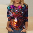 thumbnail image 2 of QATAINLAV Today's Deals Mardi Gras Shirts for Women Casual Crewneck 3/4 Sleeve Carnival Printed Pullover Top Mardi Gras Outfits Multicolor XL, 2 of 6