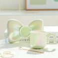thumbnail image 4 of Ceramic coffee cups, creative cute cups with bow saucers, novel coffee cups with comfortable grip for offices and families, 6.5 ounces for tea latte milk.-green, 4 of 5
