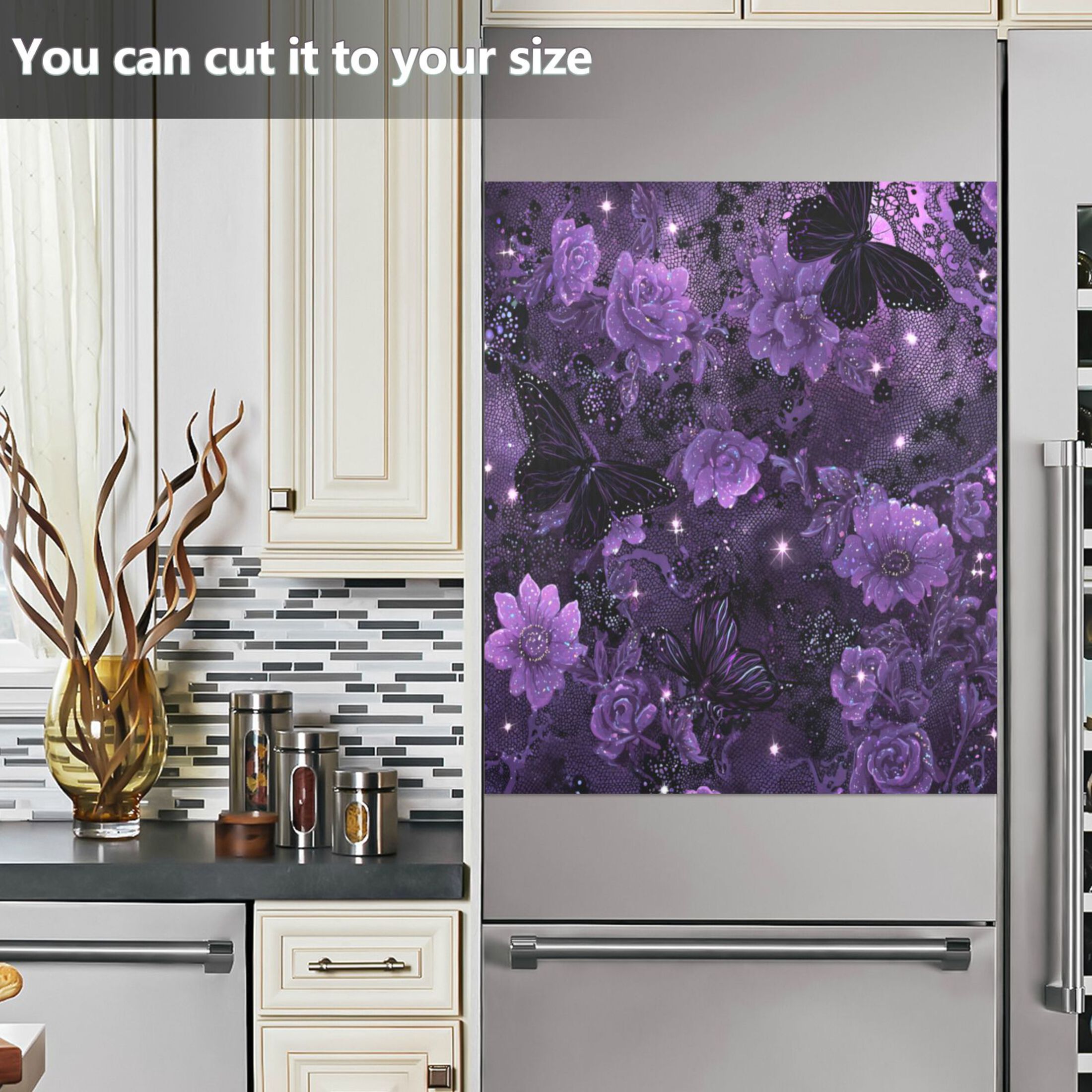 Dishwasher Magnetic Refrigerator Magnet Cover Sticker Home Decorative 23"x26" Gorgeous Pink Flowers and Butterflies