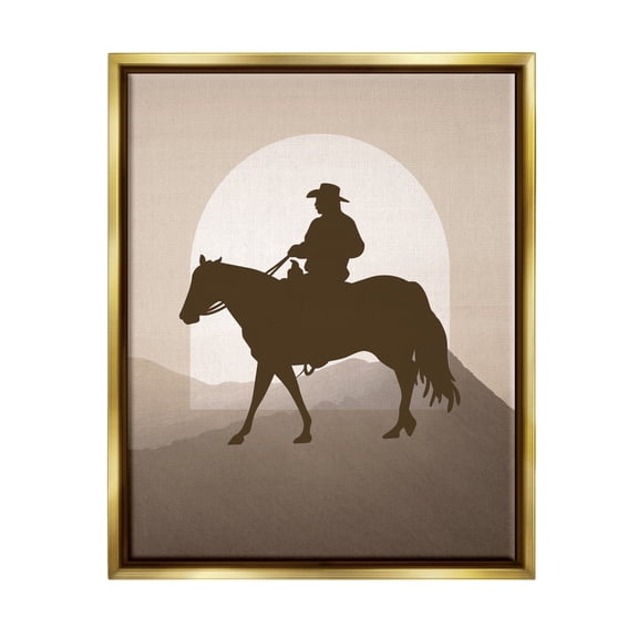 Stupell Industries Cowboy & Mountains Animals & Insects Painting Gold Floater Framed Canvas Art Print Wall Art, 17 x 21