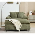 thumbnail image 5 of 54.75" W Oversized Chaise Lounge Chair,Fluffy cushioned sofa bed,Deep Seat,Corduroy,2 Pillows,Four gears can be adjusted,Leisure Sleeper Sofa Chair for Living Room,Green, 5 of 26