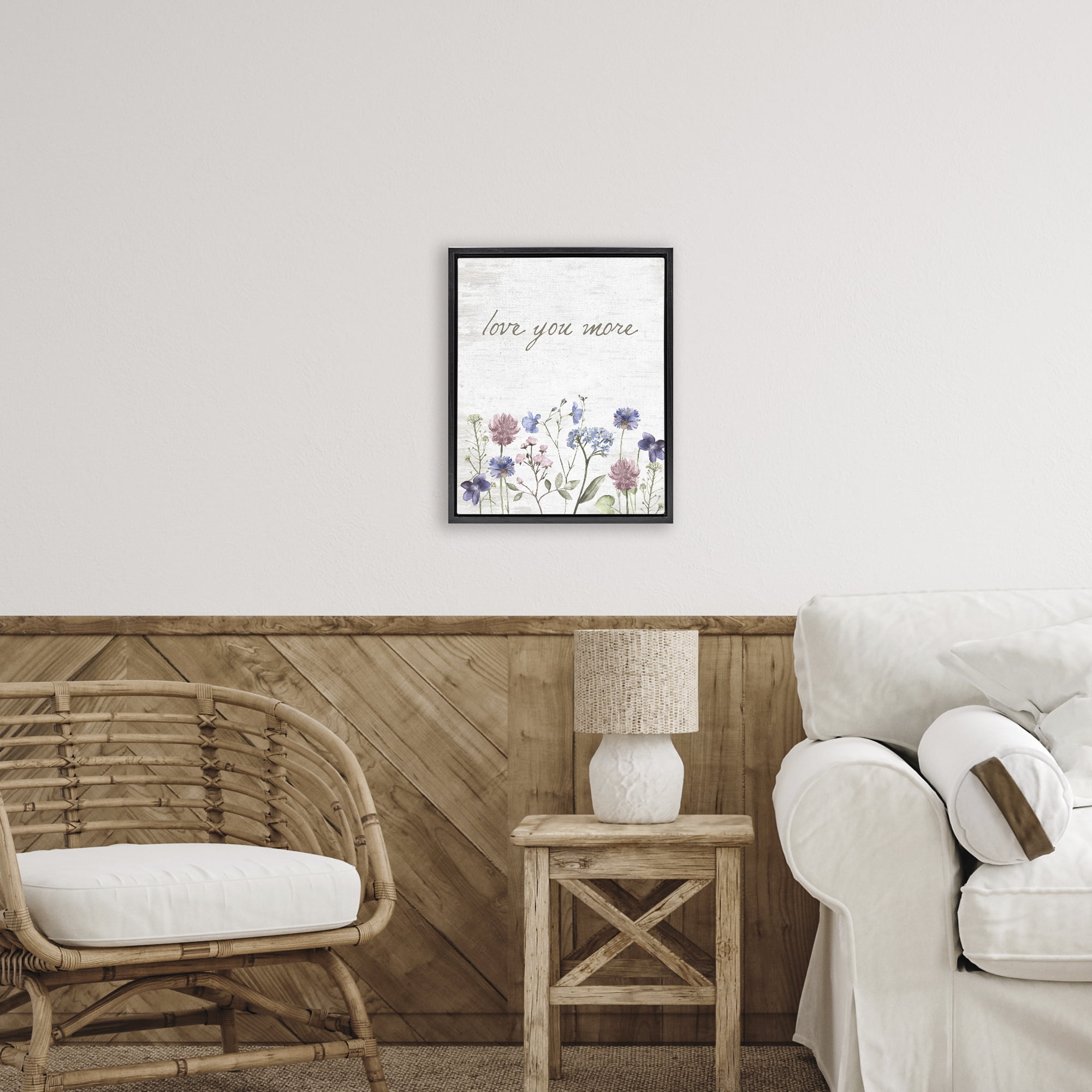 Love You More Wildflowers Black Framed Floater Canvas Wall Art, design by Lettered and Lined
